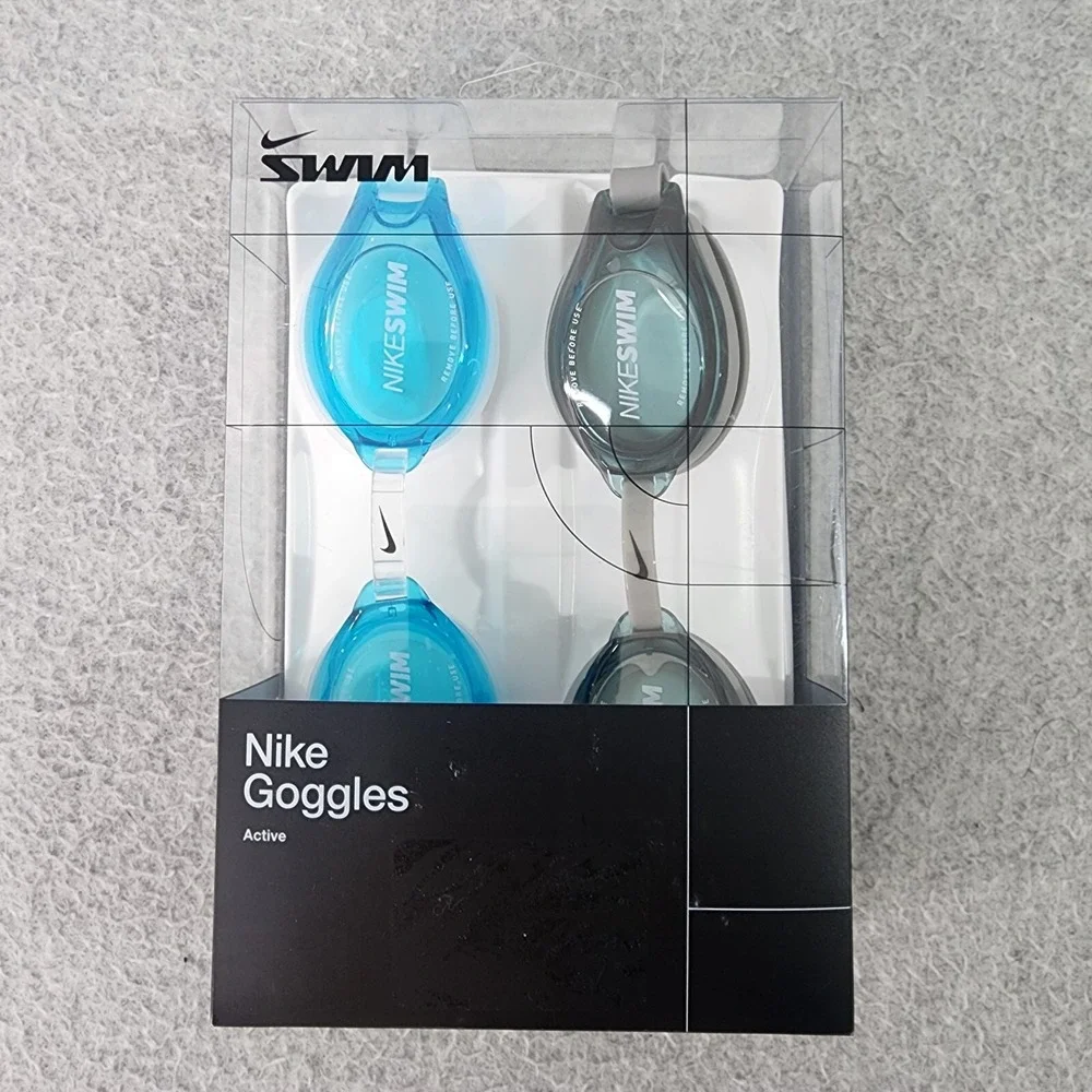 Nike Swim Active Goggle UV‎ Blocking Lens Adult 2-Pack Blue/Gray Adjustable Nose